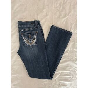 Candies Womens Bootcut Jeans Size 5 Dark Wash Wing Back Pocket Embroidered Y2K